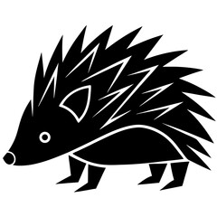 Black and White Stylized Hedgehog Silhouette - Cute Spiny Mammal Icon