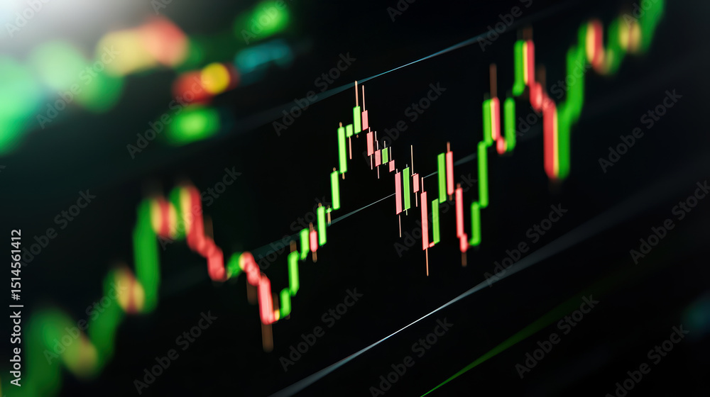 Poster candlestick chart analysis for stock trading close-up of a digital candlestick chart showing stock m