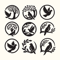 silhouettes of birds, set of birds silhouettes, pigeons collection