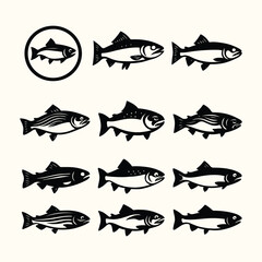 Fish vector icons set. Fishing symbols on white background