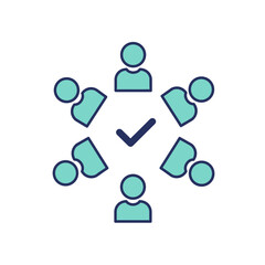 Fototapeta premium Icon of people collaborating with a checkmark symbol in center 