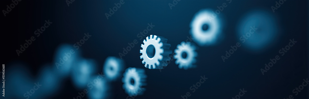Poster white gears linked together, symbolizing teamwork and system optimization
