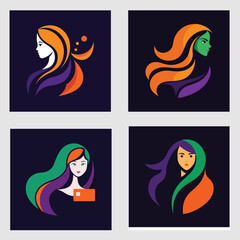 Logo art illustration of a minimalist beautiful girl bundle 