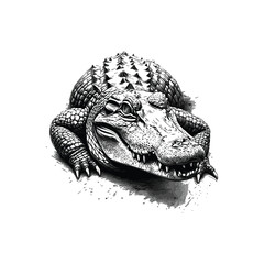 Realistic Crocodile Drawing Detailed Black and White Ink Sketch