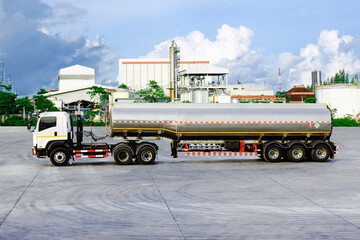 Truck park at warehouse for loading goods at factory