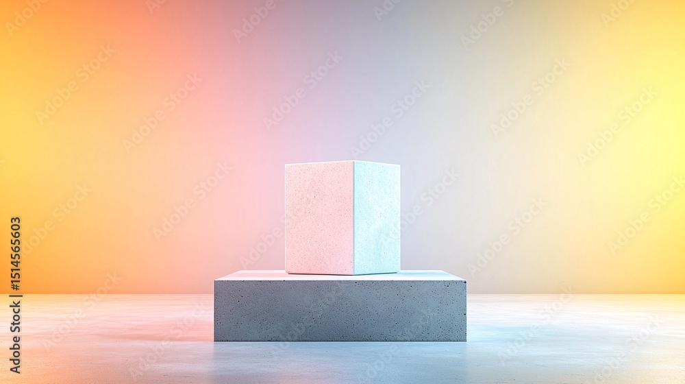 Aufkleber pastel cube on concrete platform with gradient background