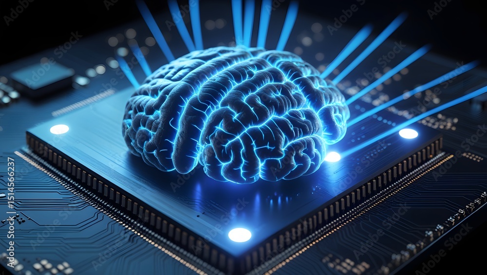 Aufkleber artificial intelligence brain on a computer chip with glowing blue light