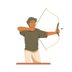 man doing archery isolated illustration