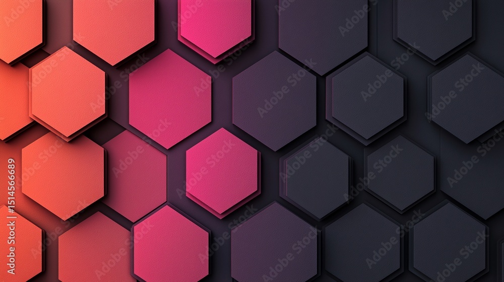 Poster abstract hexagon grid pattern red pink black gradient background