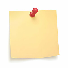Yellow Sticky Note with Red Pushpin Attached on White Background