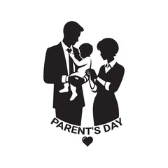 Parent's Day Silhouette Vector Illustration, Solid White Background.