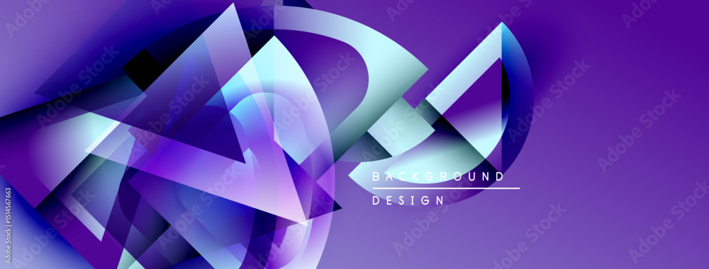 Poster abstract purple design features dynamic geometric shapes, flowing lines, gradients. modern backgroun