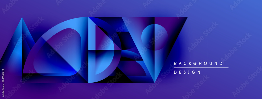 Poster Abstract blue shapes overlap creating dynamic visual effect. Gradient colors suggest depth, modern design elements present.