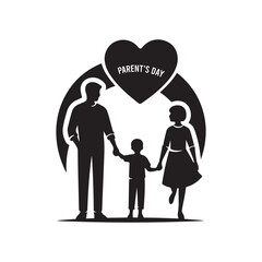 Parent's Day Silhouette Vector Illustration, Solid White Background.