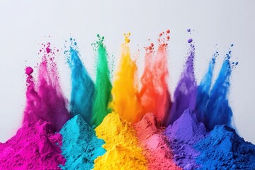 Colorful powder splats create vibrant mixture for festive celebrations and artistic expressions, Colorful Powder Splats Making Vibrant Mixture Of Colors