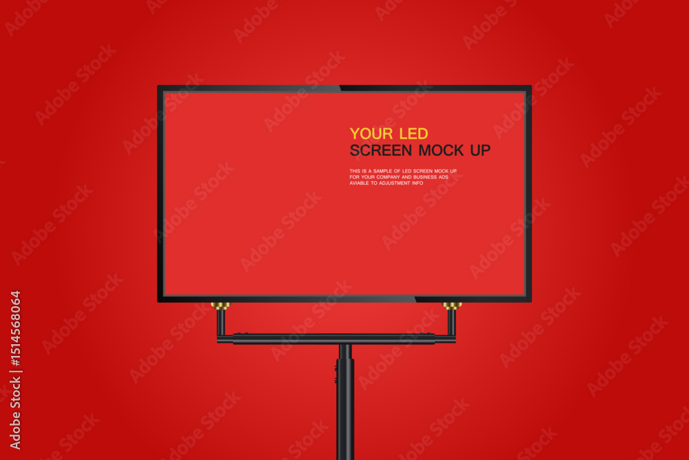 Poster red hanging wide screen leds for mockup in 3d vector, illusstration. a realistic red hanging led tv 