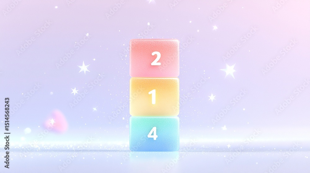Poster pastel cubes stacked with numbers on sparkling background