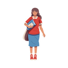 portrait of female college student carrying a bag illustration