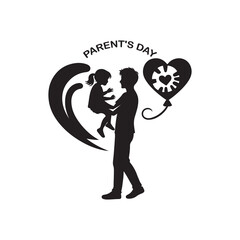 Parent's Day Silhouette Vector Illustration, Solid White Background.