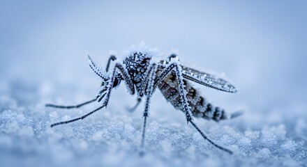 Frozen Mosquito in Ice Crystals Closeup 