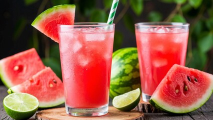 watermelon smoothie, slices of watermelon