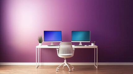 Modern Home Office Setup with Stylish Desk and Dual Monitors