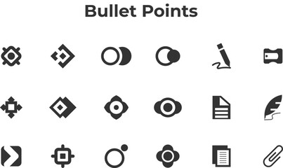 bullet points vector set with 18 different bullets, stationery list icon set
