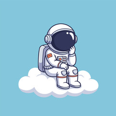 A cute cartoon astronaut sitting on a fluffy white cloud
