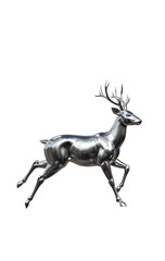 Obraz premium Running deer silhouette, side profile, dynamic pose, vector format, suitable for logo or t-shirt design, black on white.