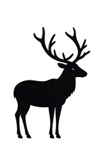 Obraz premium Majestic deer with antlers, full-body silhouette, standing in profile, vector illustration in minimalist design, isolated on white background.