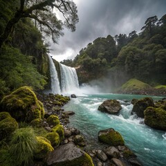waterfall in the mountains | Waterfall Flowing into Clear River in Jungle | Misty Waterfall in a Lush Forest