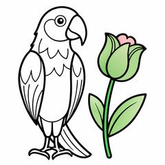 Parrot Tulip Bloom Flower Botanical Drawing Line Art Vector Illustration