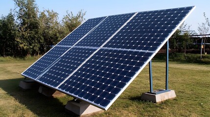 Rural Solar Panel Energy System on Grass