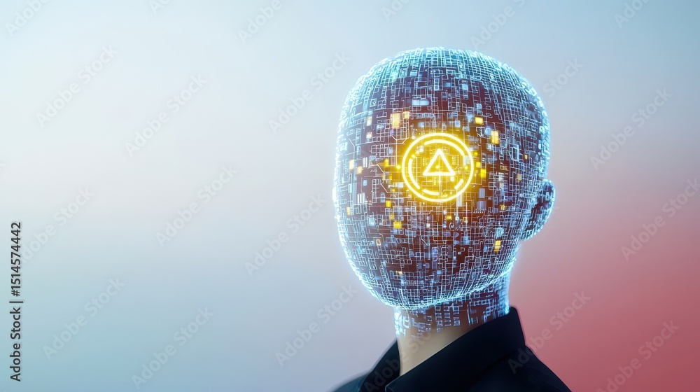 Poster futuristic digital human with virtual interface and abstract elements