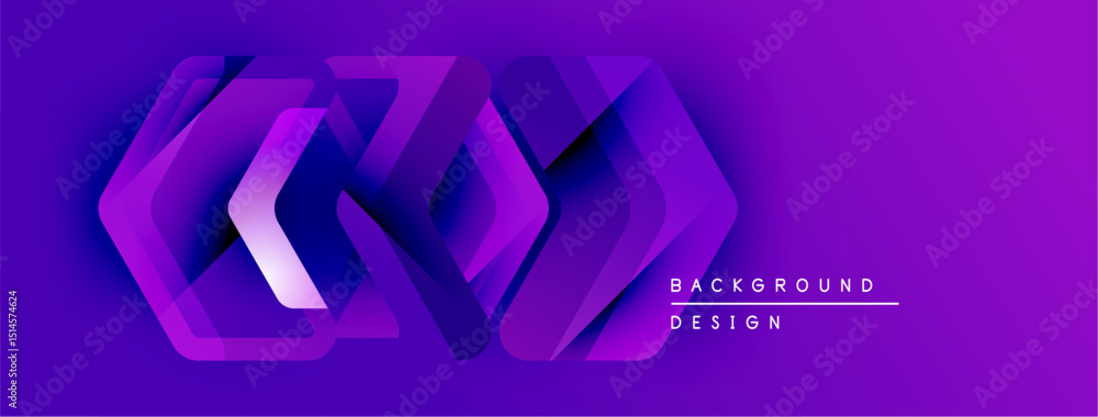 Aufkleber Purple background features layered geometric shapes. Hexagonal forms create abstract design, modern aesthetic. Text reads background design.