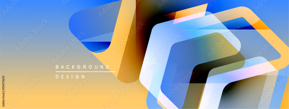 Poster abstract geometric shapes overlap. blue, orange hues create gradient background. modern design eleme