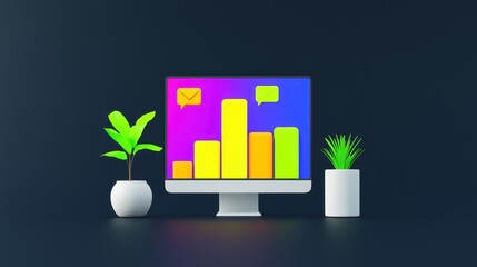 Colorful Computer Monitor Displaying Growth Charts and Icons