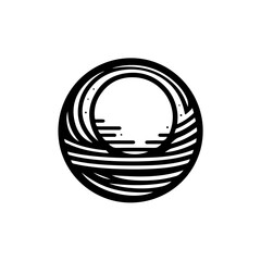 Abstract Circle Line Art Logo - Sun & Wave Vector Icon