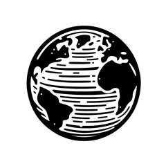 Earth Planet with Sun Icon - Celestial Globe Vector Silhouette