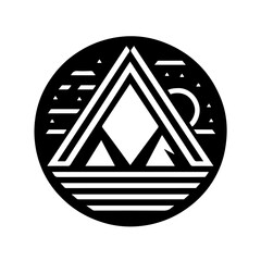 Geometric Triangle Mountain Icon - Abstract Sun & Landscape Vector