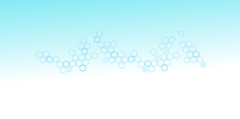  Health care innovation concept. Horizontal header web banner.Modern health care or medical background design.  Abstract geometric background with hexagon shapes for medicine, science, chemistry.
