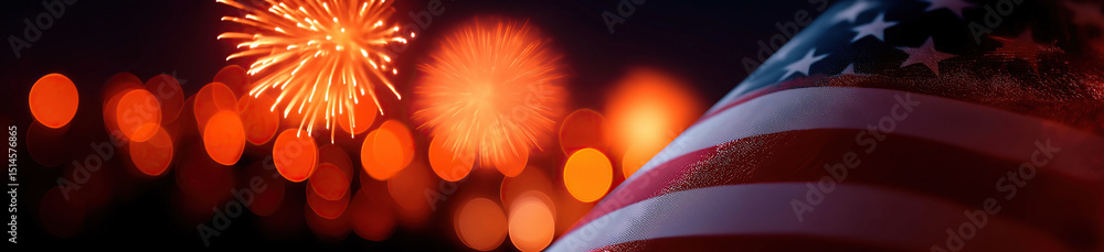 Poster radiant fireworks explode with dynamic bokeh light patterns, creating warm atmosphere