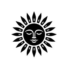 Serene Sun Face Icon - Celestial Black & White Vector