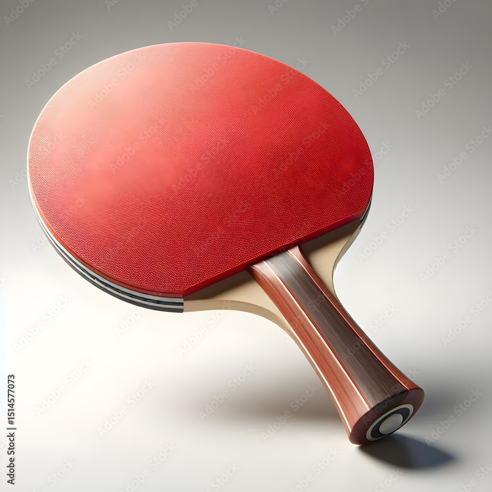 Poster table tennis paddle with red rubber and wooden handle displayed on white background in soft studio l