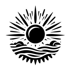 Abstract Sun & Ocean Waves Icon - Sunrise Sunset Vector
