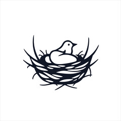 Silhouette Bird Nest Logo Simple Design