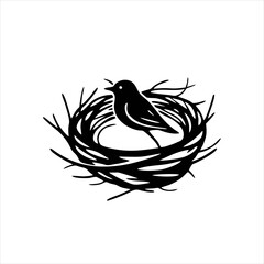 Minimalist Bird Nest Logo With a Simple Nest and Bird Silhouette
