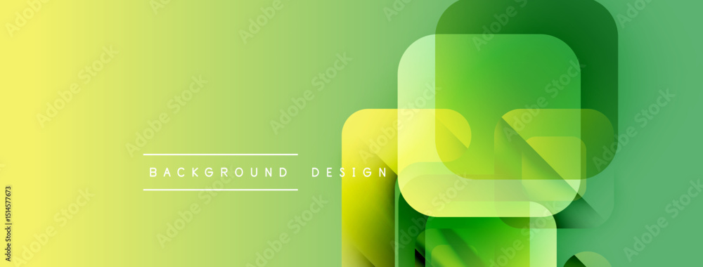 Poster Abstract gradient background features overlapping rounded squares. Yellow transitions to green creating dynamic visual effect. Simple design.