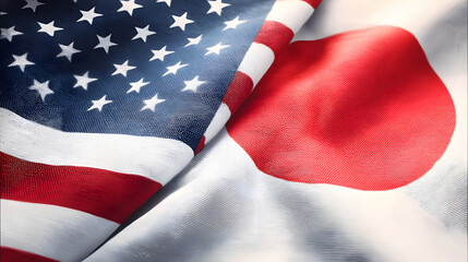 The U.S. and Japanese flags facing each other with a dramatic crack between them, symbolizing geopolitical tension, trade disputes, or diplomatic conflict between the United States and Japan
