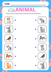 Printable Animal Matching Worksheet for Kids.